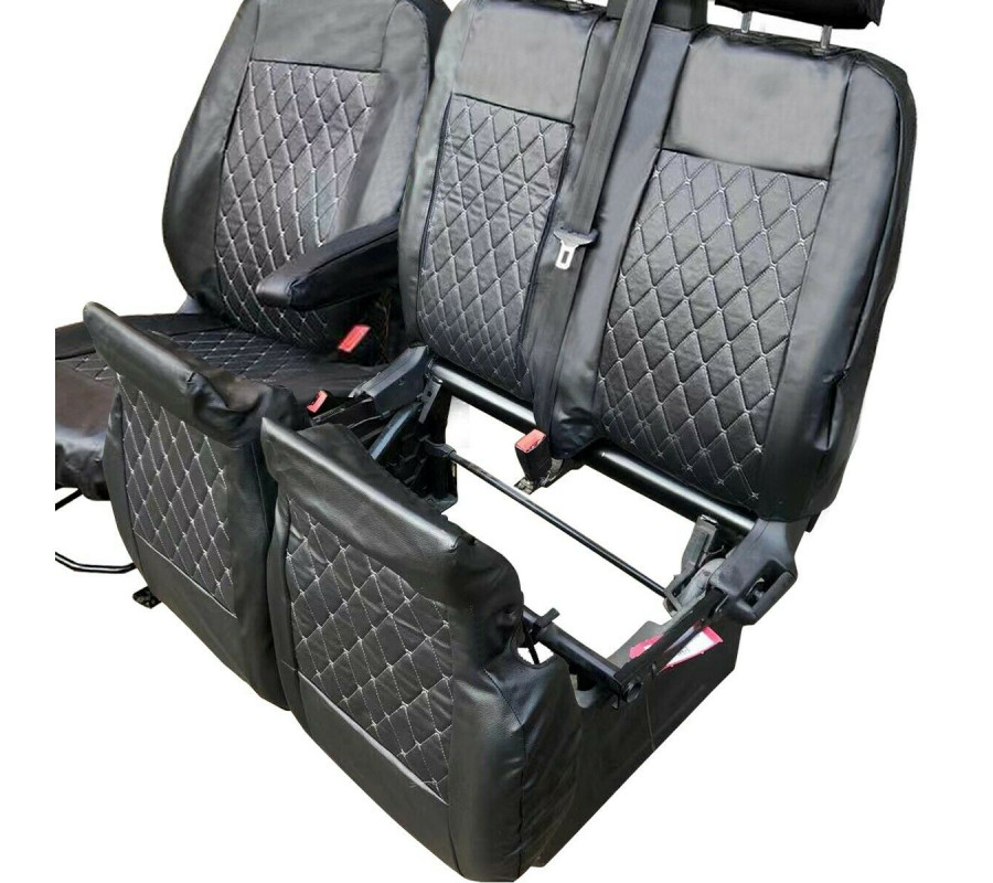 Shield Autocare Black Leather Seat Covers For Ford Transit Custom 2013+ Front